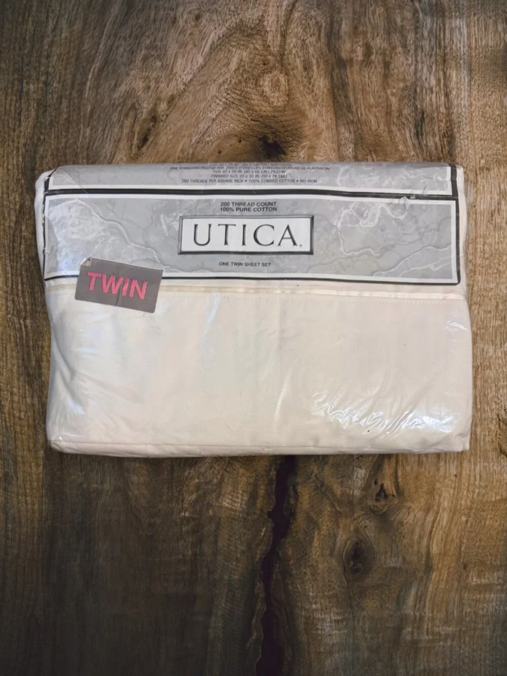 NWT NOS Vintage 90s Utica Twin Sheet Set Ecru 100% Cotton Made USA